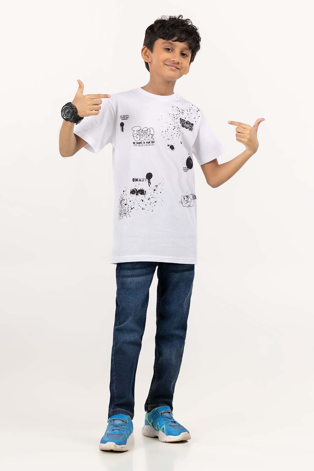 Junior Boy White Print Knit Top JBKT-2210020