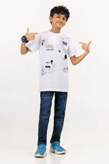 Junior Boy White Print Knit Top JBKT-2210020