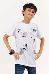 Junior Boy White Print Knit Top JBKT-2210020