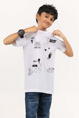 Junior Boy White Print Knit Top JBKT-2210020