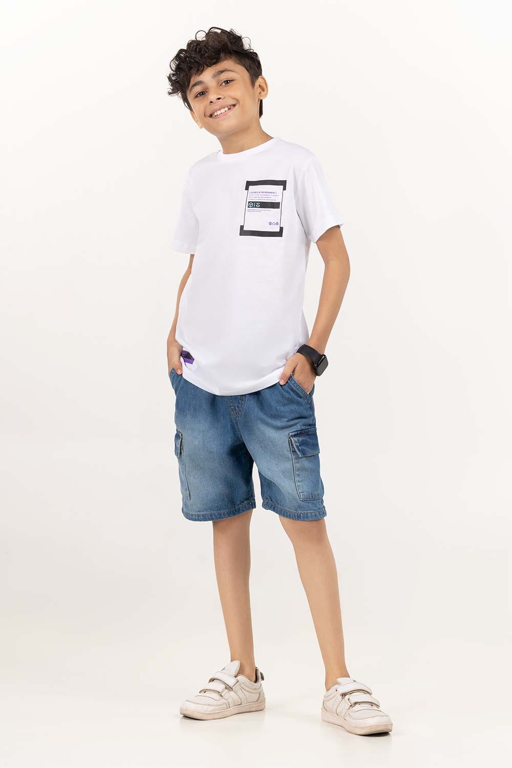 Junior Boy White Printed Knit Top JBKT-2210085