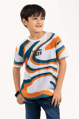 Toddler Boy White Printed Knit Top TBKT-2210043