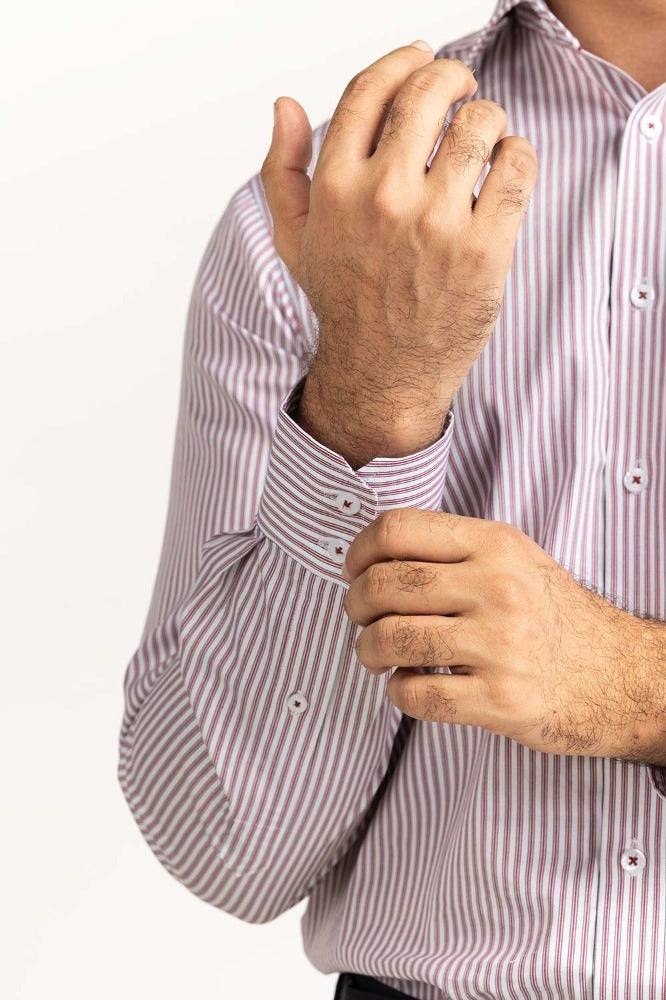 White Red Stripe Formal Shirt MN-FS-YD24-045