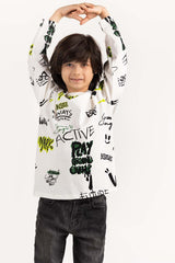 Junior Boy White Round Neck T-Shirt 224-313-018