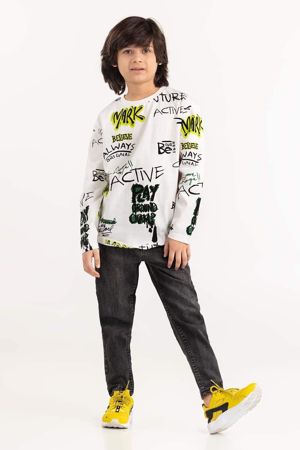 Junior Boy White Round Neck T-Shirt 224-313-018