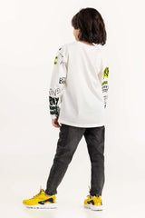 Junior Boy White Round Neck T-Shirt 224-313-018