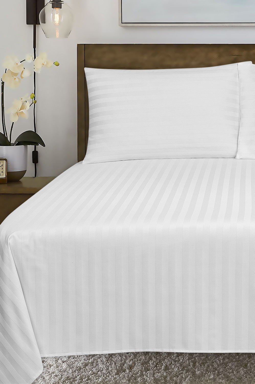White Stripe Satin T-250 Bedsheet Set 24