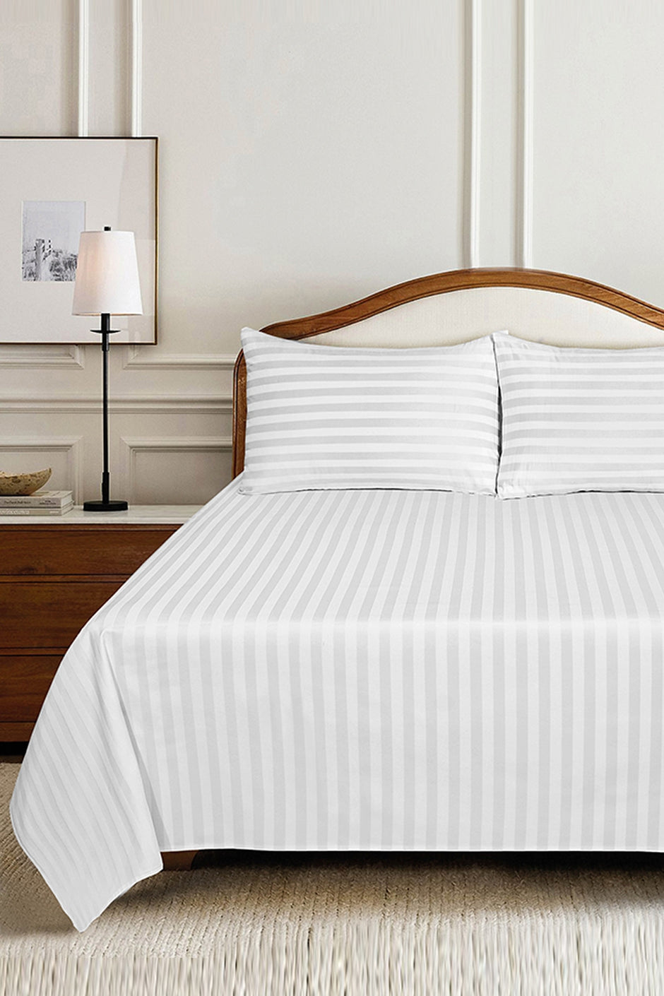 White Stripe Satin T-250 Bedsheet Set 25