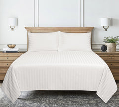 White Stripe Satin T-250 Bed Sheet Set 24