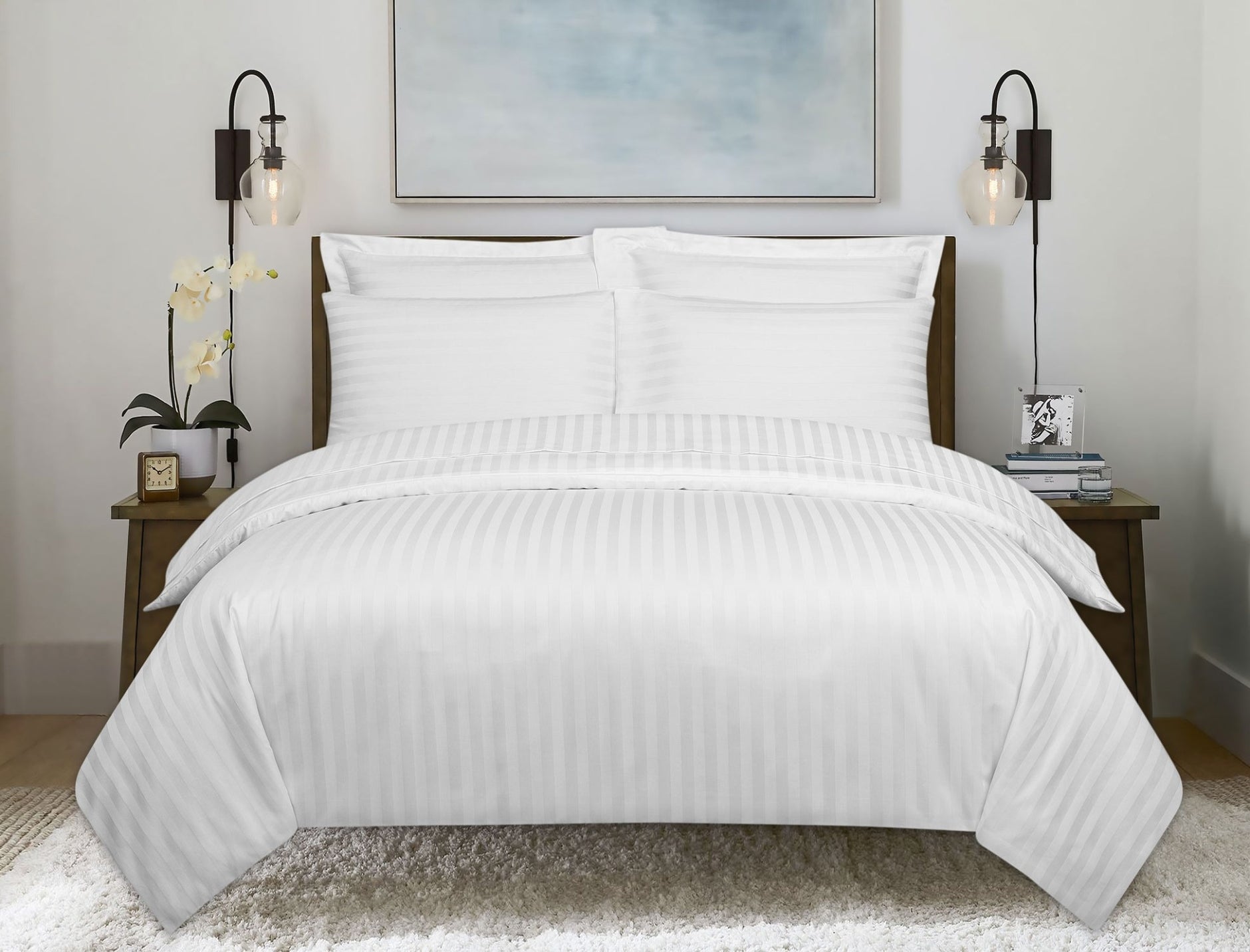 White Stripe Satin T-250 Quiltcover Set 24