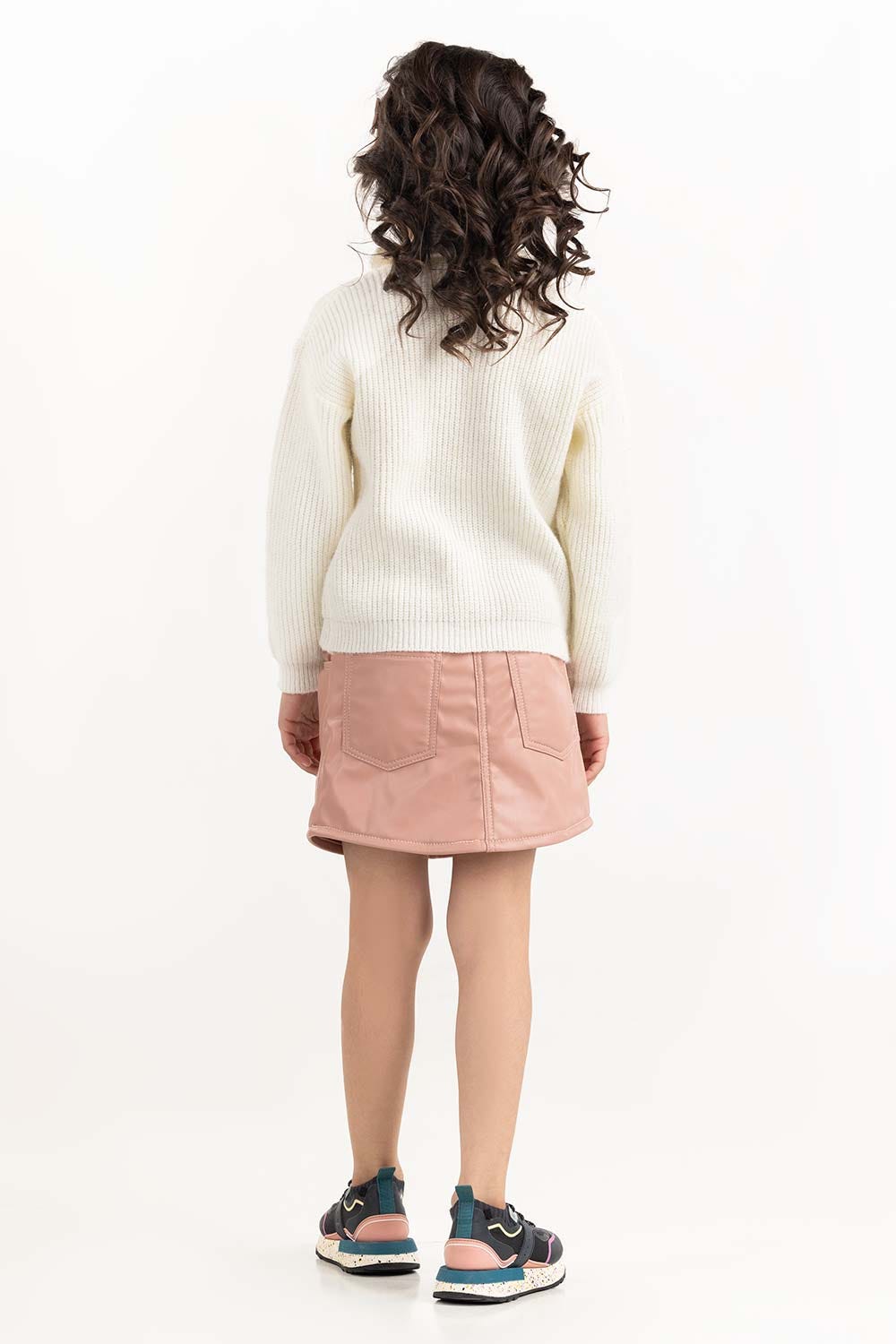 Toddler Girl White Sweater With Elastic Gathered Details 224-611-026