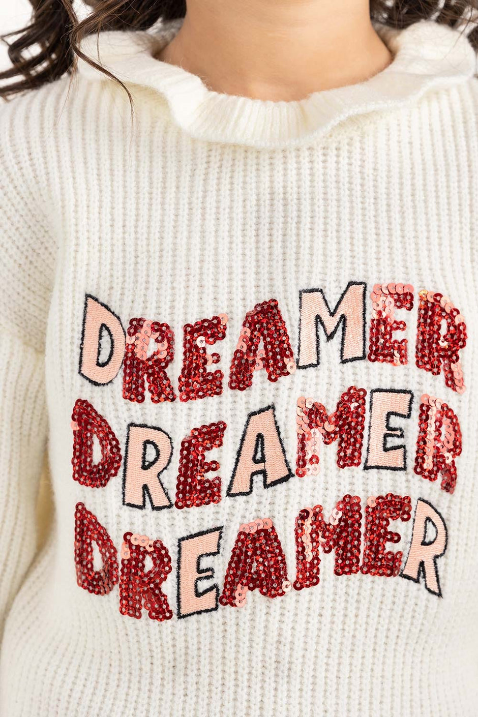 Toddler Girl White Sweater With Elastic Gathered Details 224-611-026