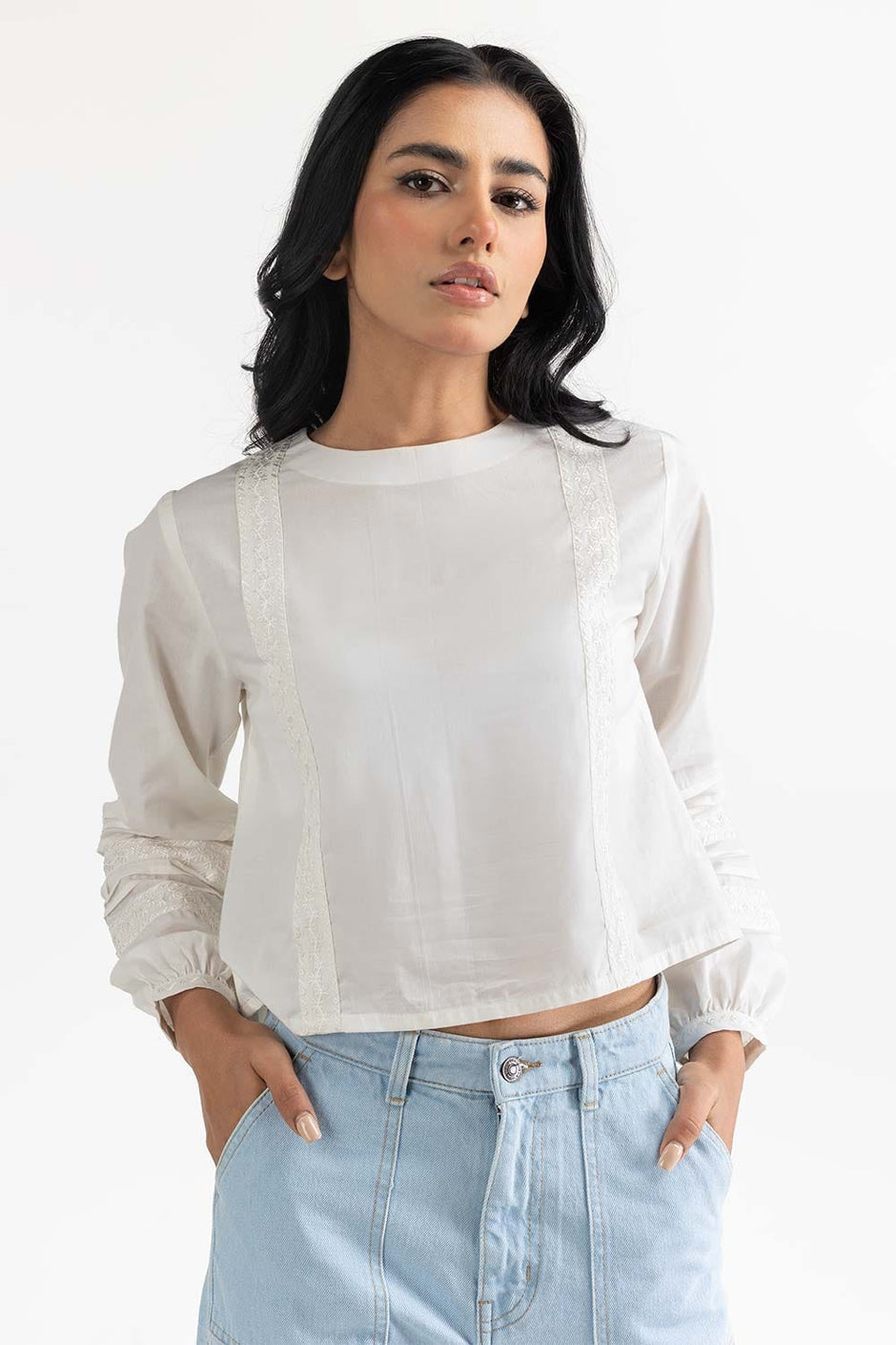 White Woven Blouse 231-217-007