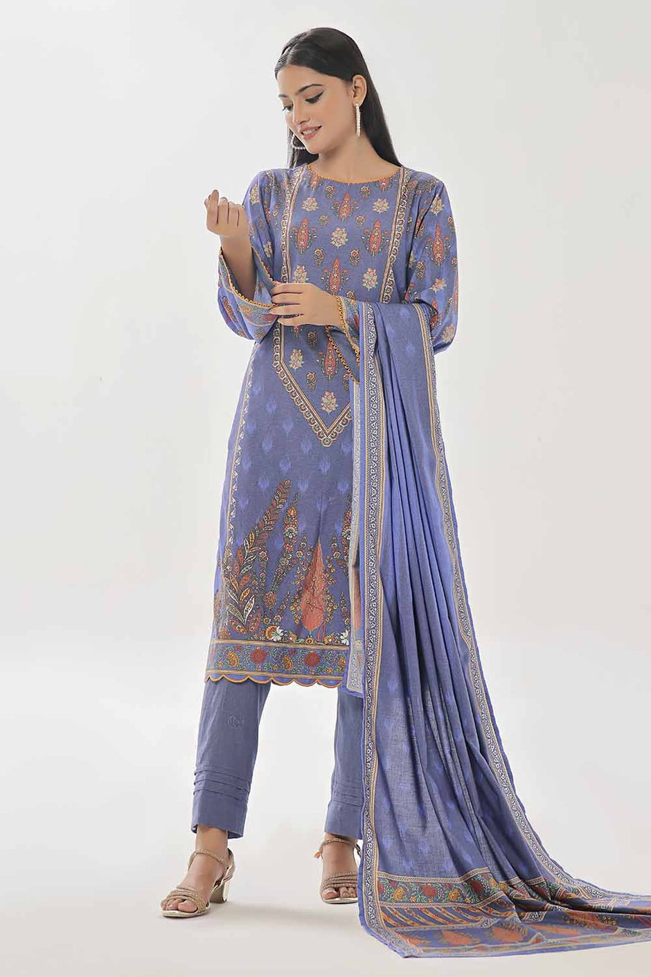 3 Piece Unstitched Printed Dhanak Suit