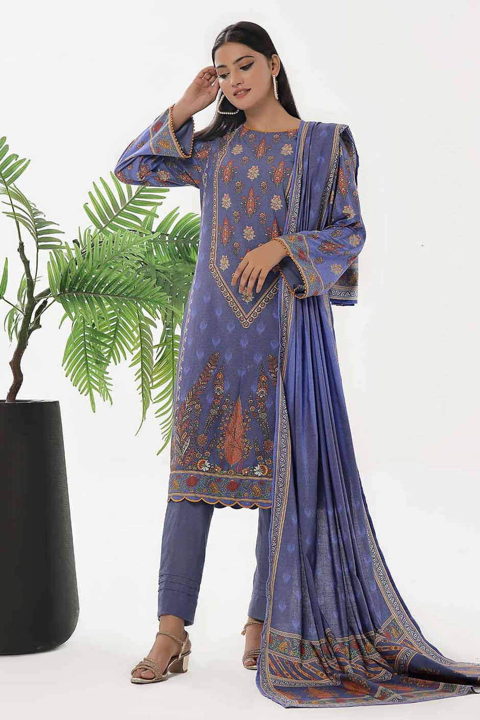 3 Piece Unstitched Printed Dhanak Suit