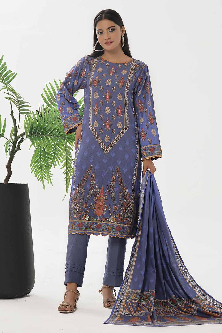3 Piece Unstitched Printed Dhanak Suit