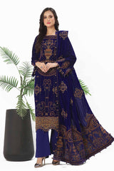 3 Piece Unstitched Embroidered Velvet Suit with Embroidered Velvet Dupatta WV-42001