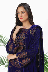 3 Piece Unstitched Embroidered Velvet Suit with Embroidered Velvet Dupatta WV-42001
