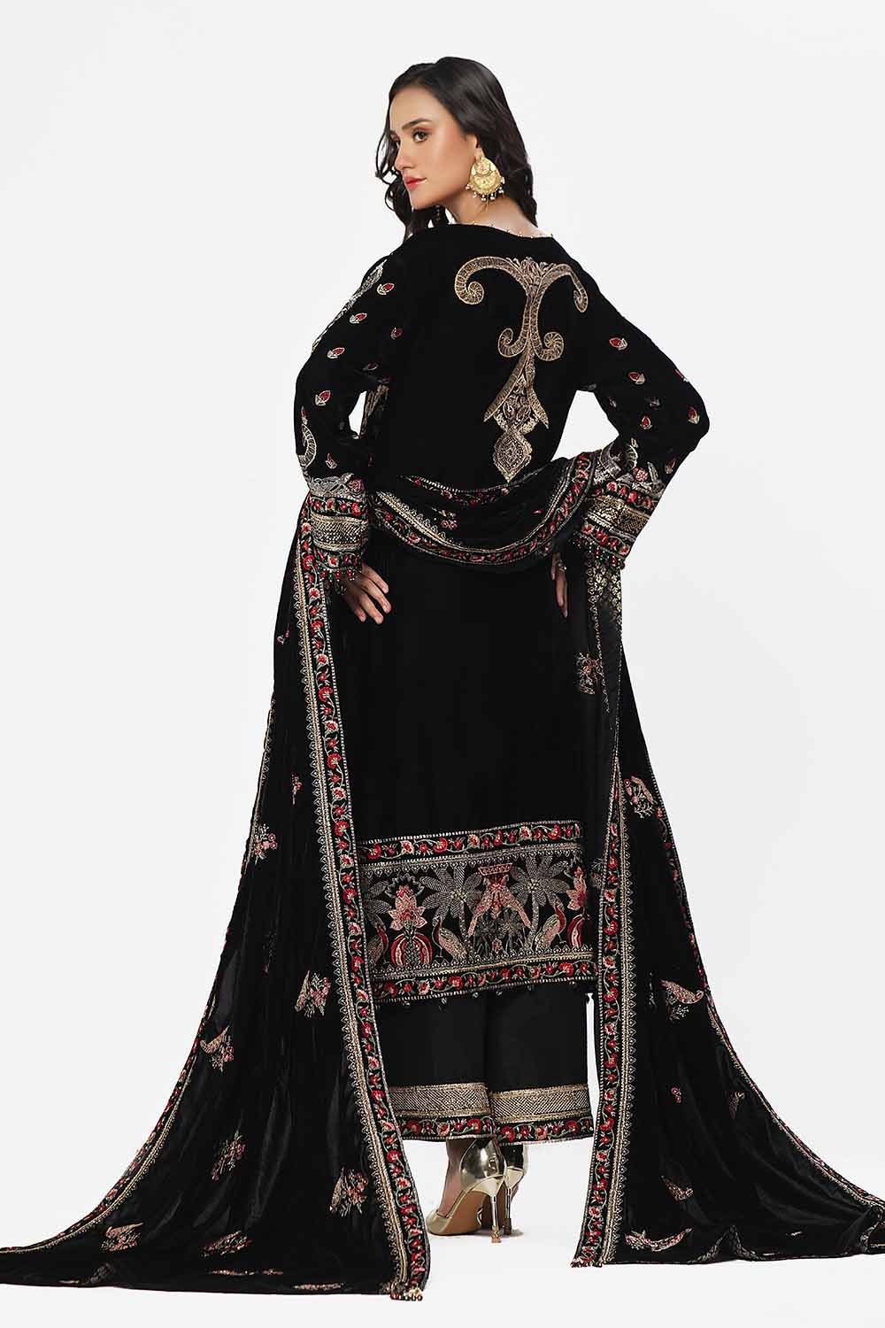 3 Piece Unstitched Embroidered Velvet Suit with Embroidered Velvet Dupatta WV-42002