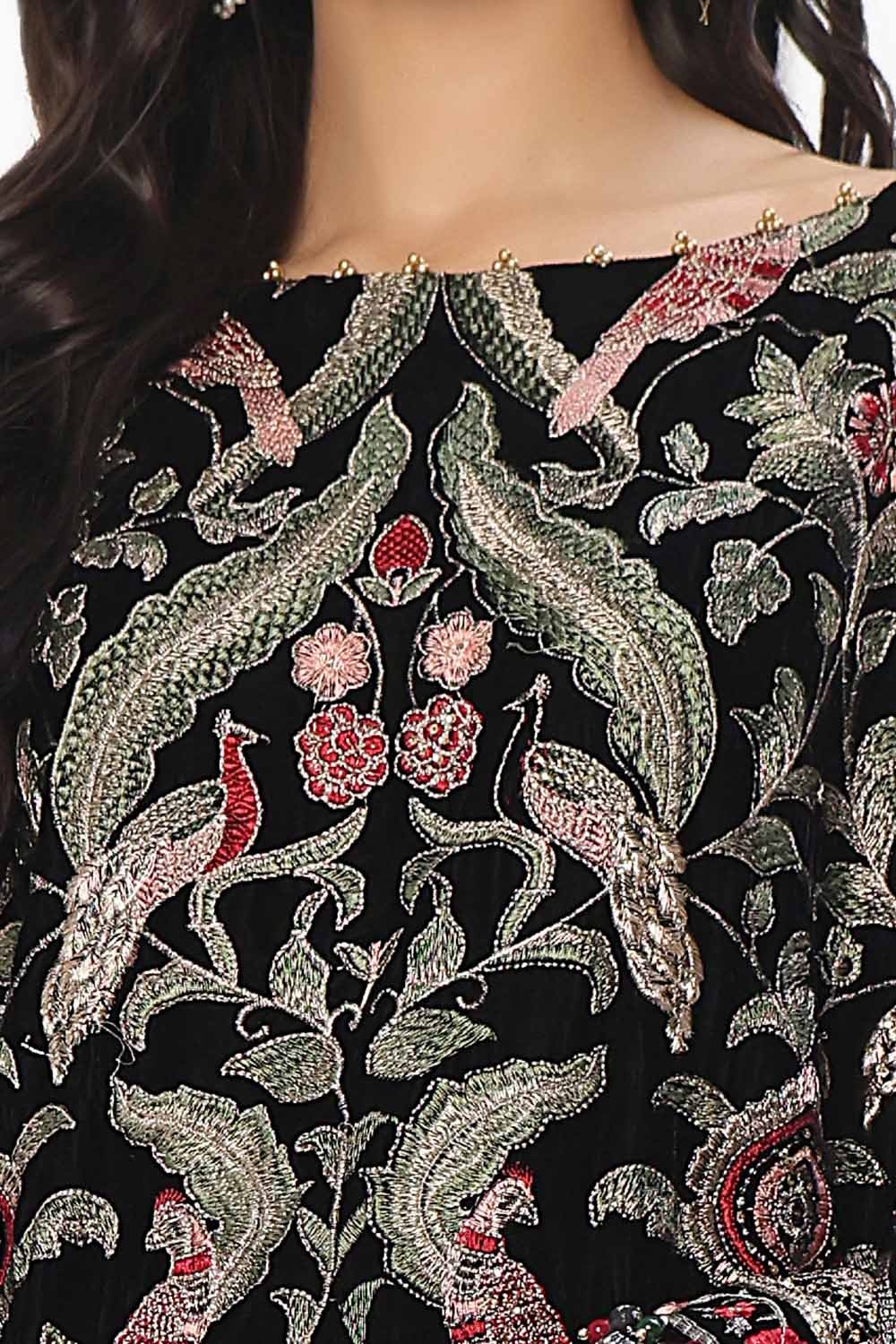 3 Piece Unstitched Embroidered Velvet Suit with Embroidered Velvet Dupatta WV-42002