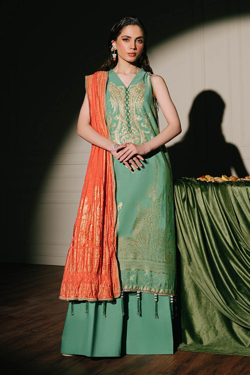 3 Piece Unstitched Embroidered Yarn Dyed Jacquard Suit with Yarn Dyed Jacquard Dupatta FE-52127
