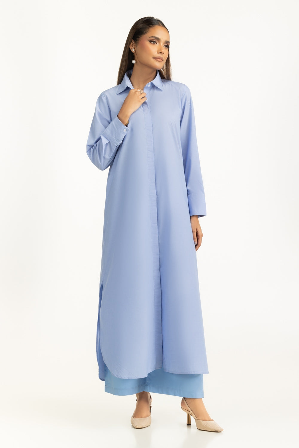 Yarn Dyed Button Down Shirt Dress IPS-55279