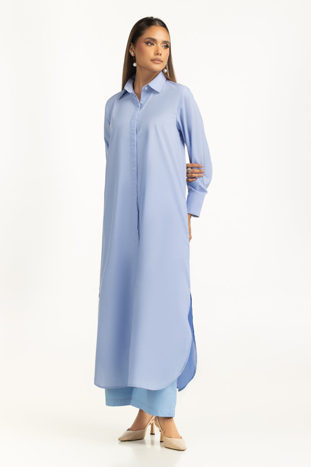 Yarn Dyed Button Down Shirt Dress IPS-55279