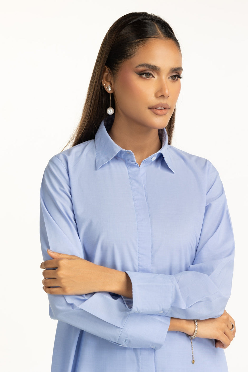 Yarn Dyed Button Down Shirt Dress IPS-55279