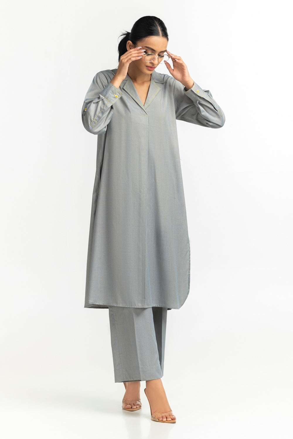 Yarn-dyed Two Tone Co-Ord Set  IPST-44564