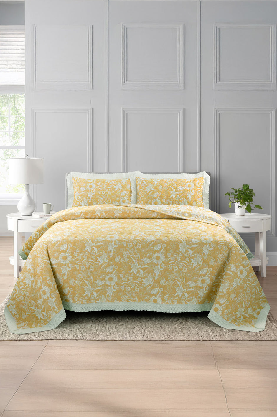 Yellow Mist Multi Layer Jacquard Bed Spread Set
