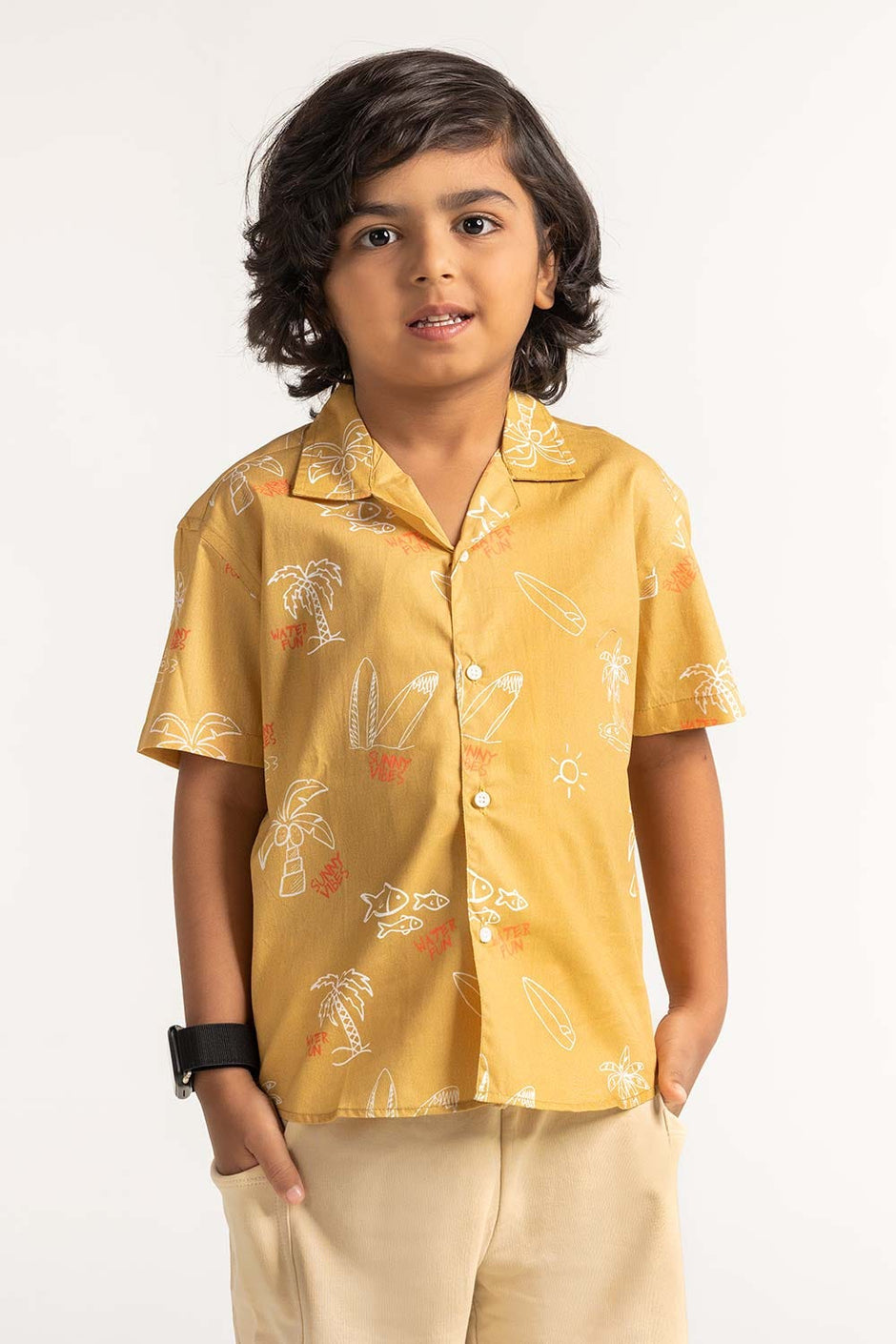 Yellow Toddler Boy Printed Casual Shirt TB-CS-SS23-009