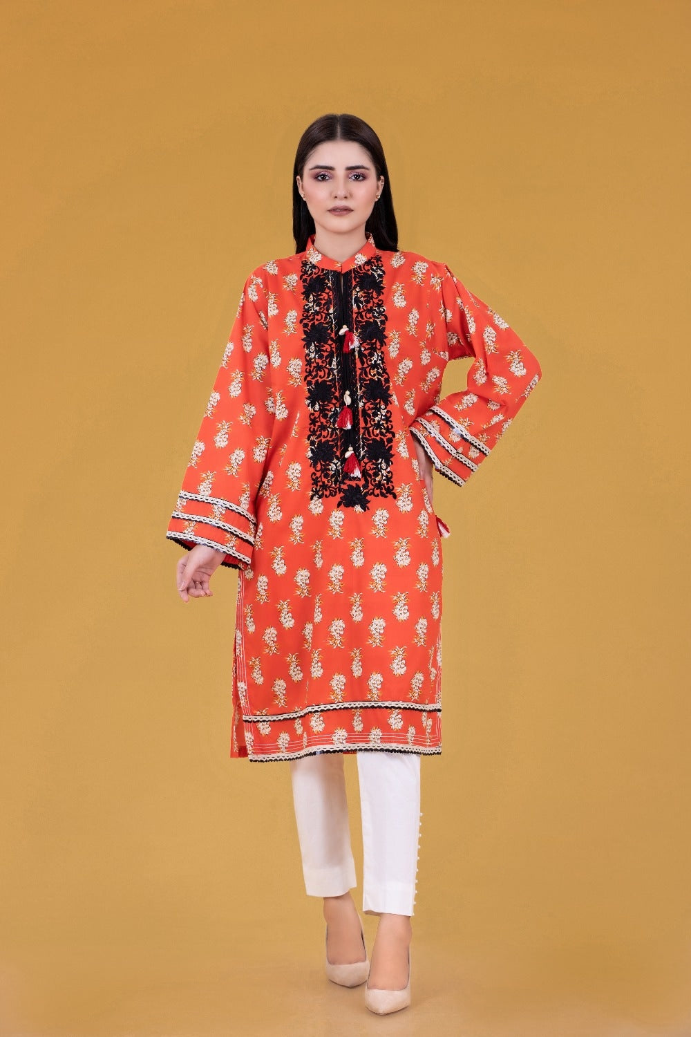 Cambric Digital Printed Embroidered Shirt