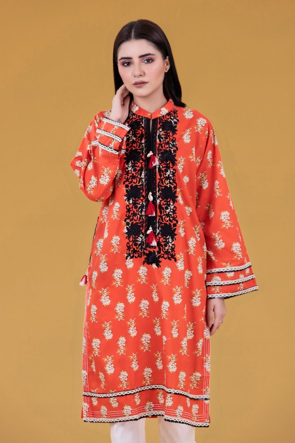Cambric Digital Printed Embroidered Shirt