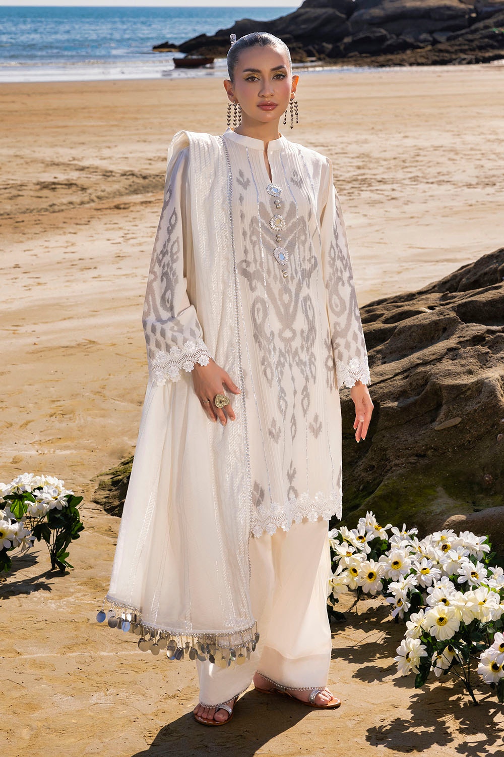 3 Piece Unstitched Embroidered Jacquard Suit with Zari Paper Cotton Dupatta MJ-52003