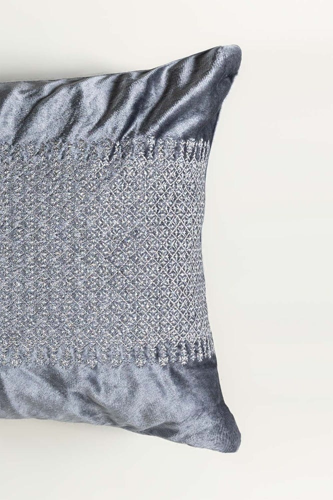 Zari Grey Velvet Embroidered Cushion Cover