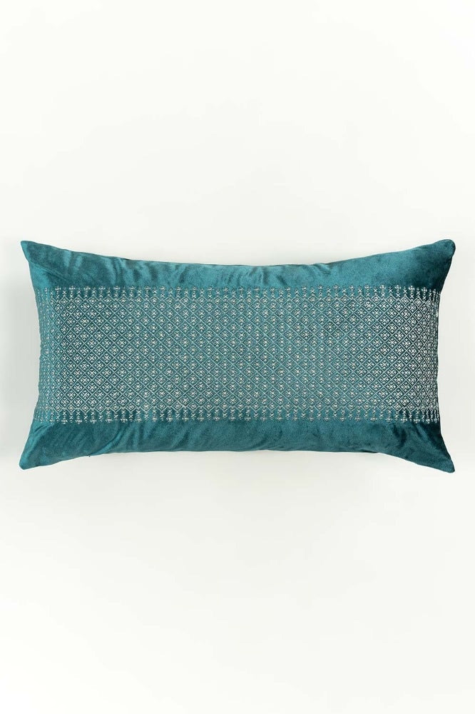Zari Sea Velvet Embroidered Cushion Cover