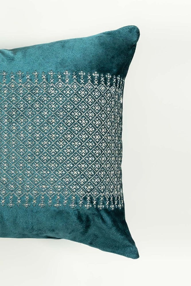 Zari Sea Velvet Embroidered Cushion Cover