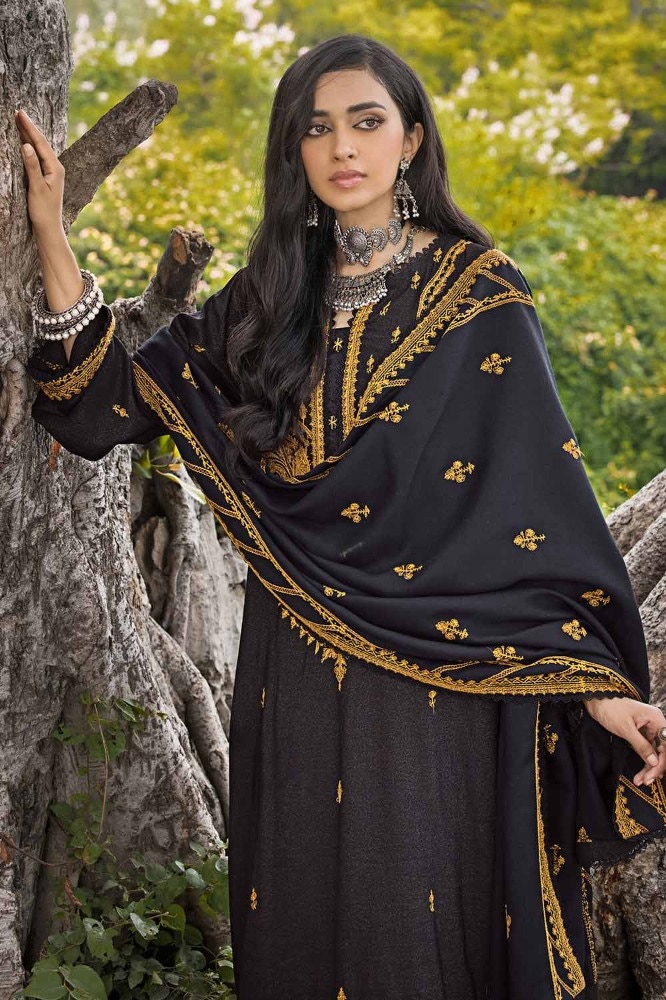 3 Piece Embroidered Khaddar Unstitched Suit with Embroidered Pashmina Shawl AP 32058