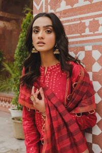 3 Piece Unstitched Embroidered Luxury Cotton Suit with Zari Organza Dupatta FE-22017
