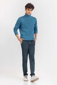 Teal Cabling Turtle Neck Sweater SWT-FFSTN22-209