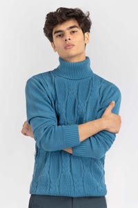Teal Cabling Turtle Neck Sweater SWT-FFSTN22-209