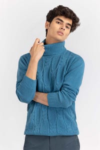 Teal Cabling Turtle Neck Sweater SWT-FFSTN22-209