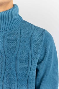 Teal Cabling Turtle Neck Sweater SWT-FFSTN22-209