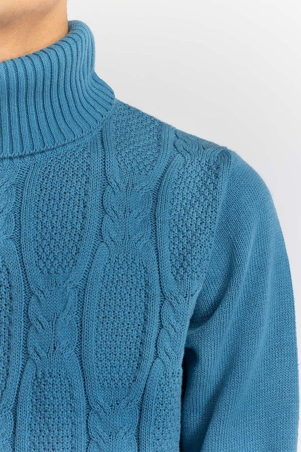 Teal Cabling Turtle Neck Sweater SWT-FFSTN22-209