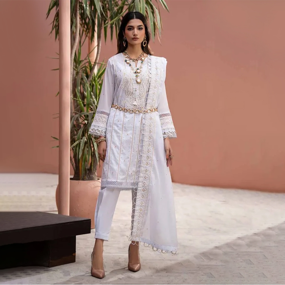 womens embroidered unstitched white lawn suit sale